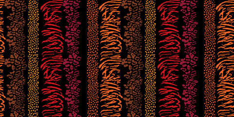 Mix animal skin prints, leopard, jaguar seamless pattern vector design. Predators skin merges. Dotted texture. Black and white, contrast spots.