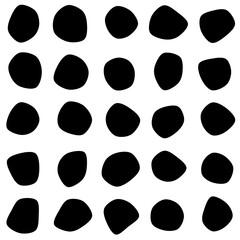 Set of 25 modern vector abstract art blob shapes with 7 points. Known as blotch shapes, liquid organic elements, pebble drops blob silhouettes and splashes. Use as pattern background.