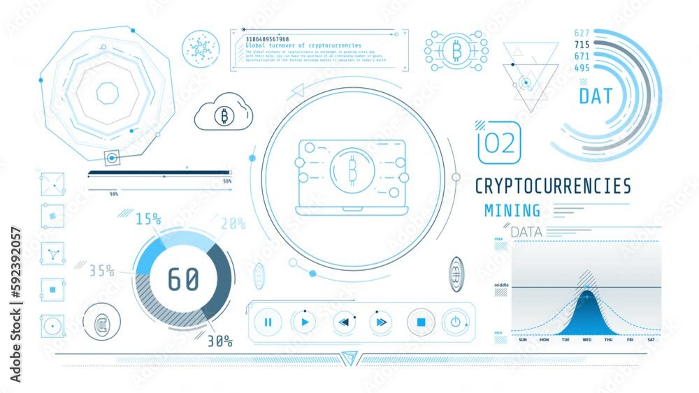 Poster dynamic animation on the theme of cryptocurrency mining.