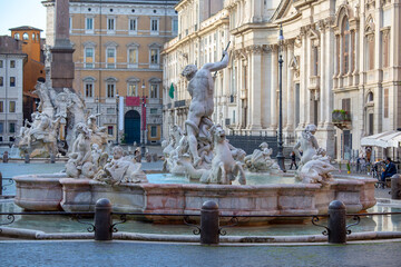 16th century Fountain of Neptune (Fontana del Nettuno) located in Piazza Navona, Rome, Italy.