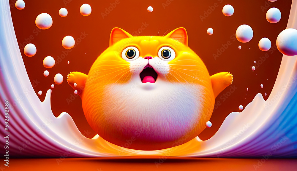 Poster cat with bubbles around it's eyes and surprised look on its face. generative ai.