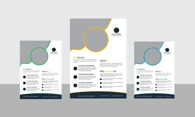 Corporate business flyer, template design, 3 template of different color, abstract, creative, cover page, marketing, a4 size for design.