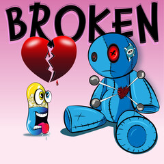 Voodoo doll with a broken heart and a 