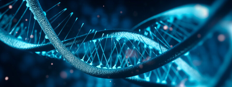 The concept of human DNA evolution in the distant future. View under a microscope. Generative AI,