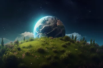 Photo sur Plexiglas Pleine Lune arbre Save the planet earth on Earth Day 2023. Generative AI