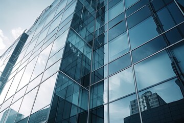 Plakat Urban Corporate Skyscraper: Close-up of Modern Office Building Windows, Glasses, and Construction. Generative AI