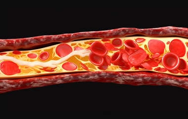 blockage of arteries by cholesterol plaques, artery with blood flow obstructed by cholesterol. Generative AI,