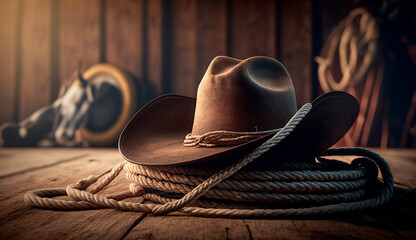 Cowboy hat on the ranch. Generative Ai,