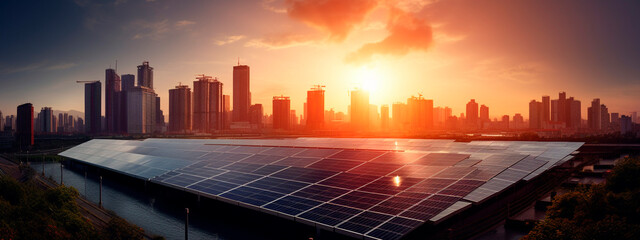 Solar panels outside the big city. Generative Ai,