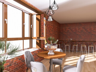 Cafe interior 3d render, 3d illustration