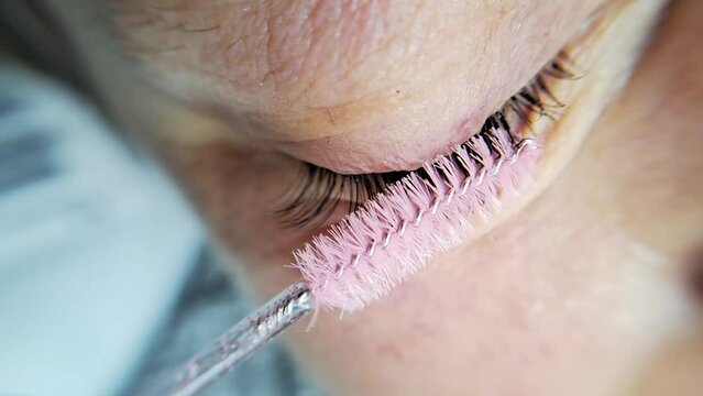 close up of eye with eyelash extensions ,beauty salon treatment