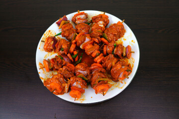 Tasty Chicken Shashlik, Juicy Onions, Spicy Green Chilies, Crisp Carrots, Colorful Peppers, and...