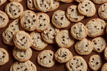 Obraz premium Bunch of chocolate chip cookies on table