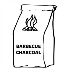 BBQ or grill charcoal. Outline vector hand drawn doodle illustrations isolated on white. Traditional equipment elements for summer  holydays.