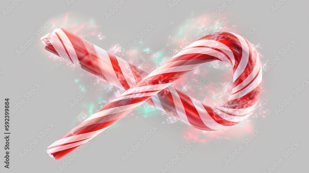 Poster two candy canes are in the shape of a x on a gray background with a red and white swirl around it an