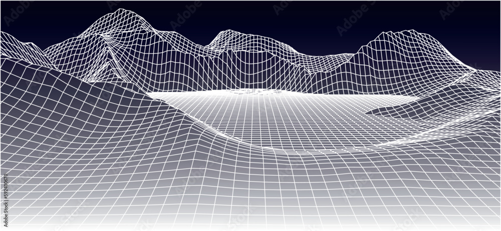 Poster abstract vector wireframe landscape background. cyberspace grid. 3d technology wireframe vector illu