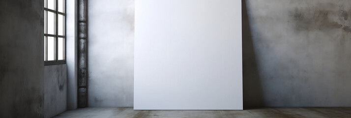 Blank square canvas leaning against a gray wall, generative AI