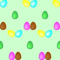 multi-colored painted Easter eggs on a delicate light green background. Vector seamless pattern