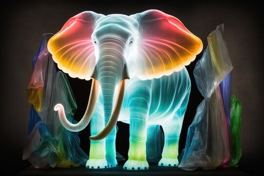 An image of an elephant surrounded by other colors, in the style of translucent resin waves. Generative AI.