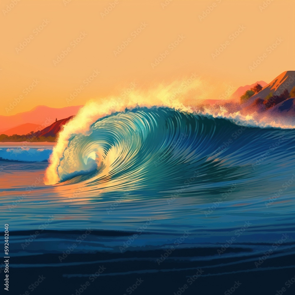 Wall mural a large wave in ocean. generative ai.