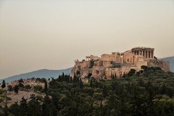 Fototapeta na wymiar view of the Acropolis in Athens, Greece after sunset
