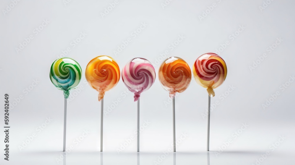 Aufkleber a row of lollipops sitting on top of each other on top of a white table top of a white table top wit