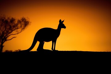 Kangaroo silhouette an sunset. Generative AI.