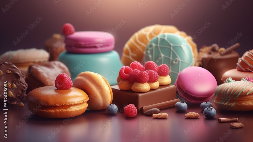 Poster a table topped with lots of different types of donuts and pastries on top of a wooden table next to 