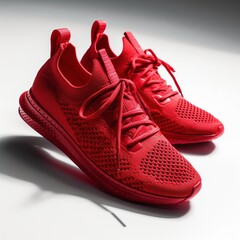 Red modern sneaker on a white background. Generative AI.