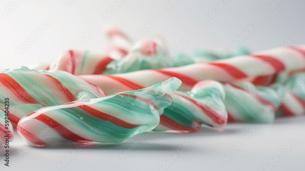 Aufkleber  a group of candy canes laying on top of each other on a table with a white surface in the middle of the photo and a row of candy canes in the middle.  generative ai