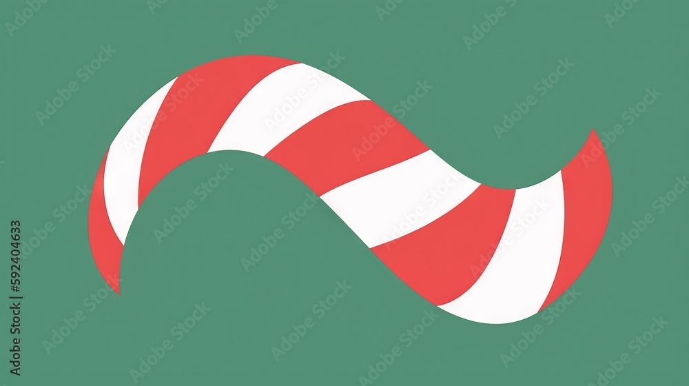 Poster a red and white striped object on a green background with a white stripe on the top of the image and
