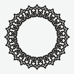 floral round frame with black color on white background