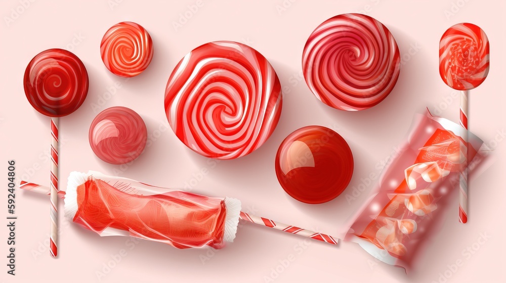 Poster a group of candy lollipops on a pink background with a candy bar in the middle of the picture and a 