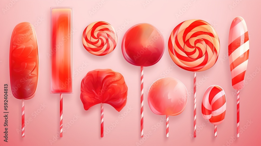 Poster a group of lollipops on a pink background with a candy bar in the middle of the image and a candy ba
