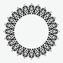 floral round frame with black color on white background