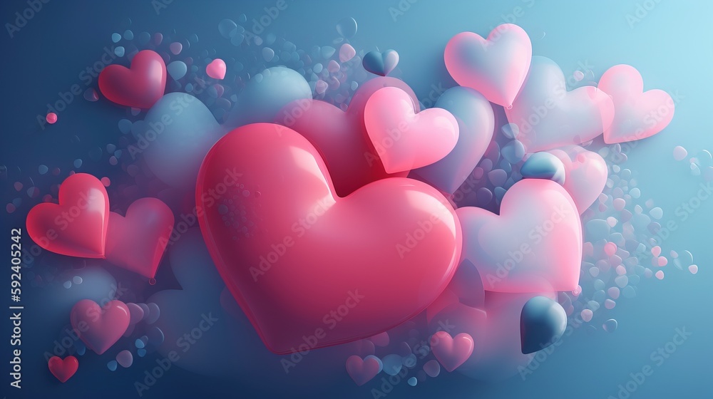 Aufkleber a bunch of pink and blue hearts floating in the air with bubbles on the bottom of the image and a bl