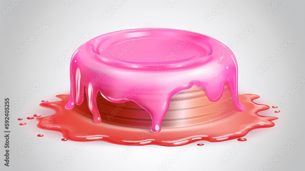 Aufkleber a cake with pink icing on top of it on a white surface with a red drip on the bottom of the cake and