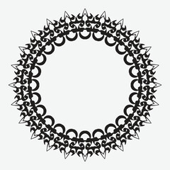 floral round frame with black color on white background