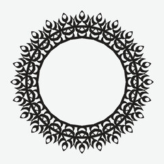 floral round frame with black color on white background