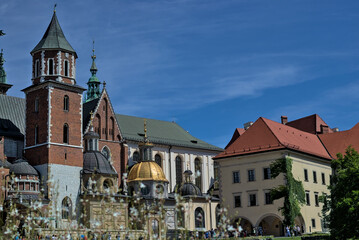 Obraz premium Krakow, Poland - Wawel Cathedral in Krakow Royal Castle. Golden roof of Sigismund's chapel. Chapel of the Vasa dynasty. One of the most popular attractions in Poland.