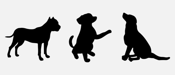 isolated black silhouette of a dog, vector collection