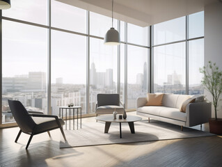 Meeting Zimmer in modernem Büro vor Skyline