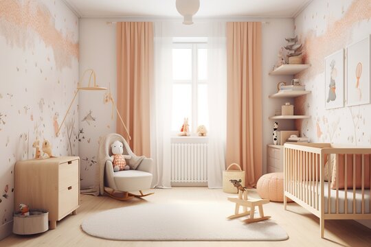 interior of a child's room with a playpen