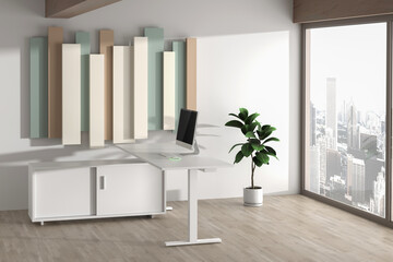 3D render interior design Office Room . Office desks without office chairs