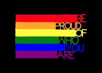 Gay pride rainbow lgbtq with motivational quote concept. Illustration hand drawn, pastel design.