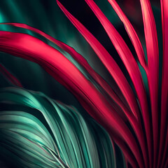 The background is made of red and green leaves. Generative AI.