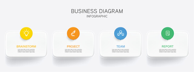 Fototapeta na wymiar Business or team marketing diagram infographic template. Timeline with 4 steps. Vector infographic element. 