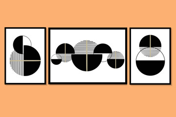 Black minimalist wall art. Simple geometric circles and line style. Geometric shapes, circles and lines. Modern creative pattern.