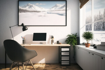 office Room modern one frame on the wall, Landscape, Sunny, winter scene