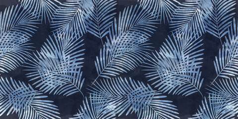 Watercolor palm leaves seamless vector pattern. Exotic leaves background, textured jungle print